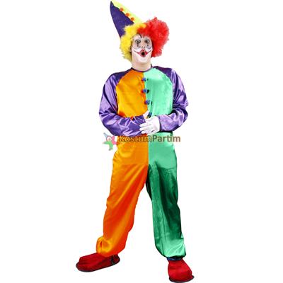 Palyaço Kostümü Tulum Turuncu Yeşil Yetişkin