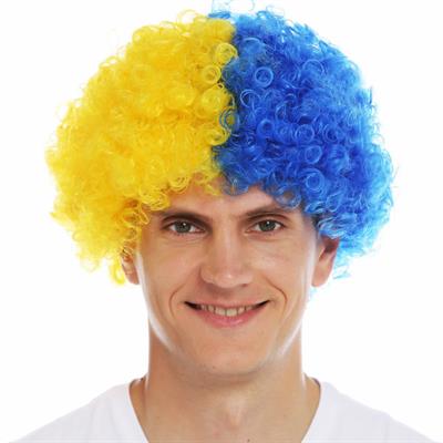 Sarı Lacivert Afro Peruk Bonus Peruğu