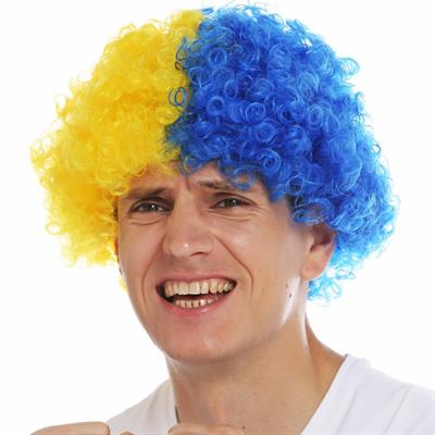 Sarı Lacivert Afro Peruk Bonus Peruğu