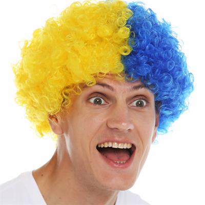 Sarı Lacivert Afro Peruk Bonus Peruğu