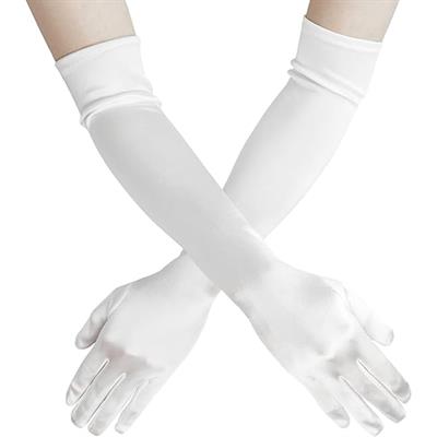 Saten Eldiven Uzun Beyaz