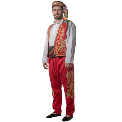 Şerbetçi Kostümü Yetişkin Ramazan Satıcı Kıyafeti Osmanlı İşlemeli Kırmızı