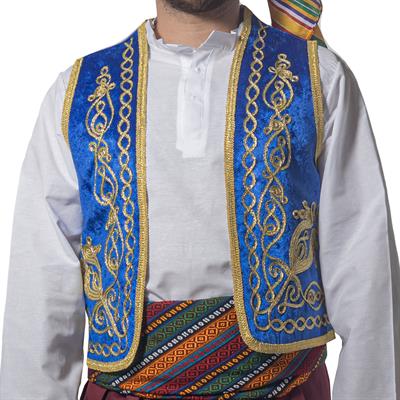 Osmanlı İşlemeli Yelek Mavi Yetişkin Dondurmacı Yeleği