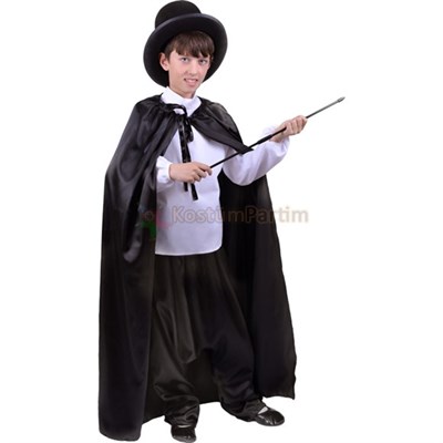 Sihirbaz Kostümü için Pelerin ve Şapka seti