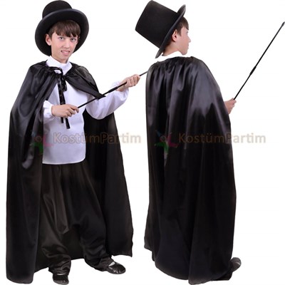Sihirbaz Kostümü için Pelerin ve Şapka seti