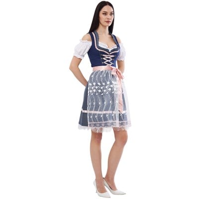 Steffi Lacivert Dirndl Elbise Kadın Bavyera Oktoberfest Kıyafeti