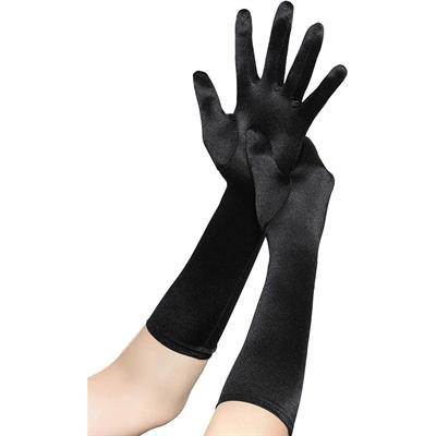 Uzun Siyah Likralı Kumaş Eldiven