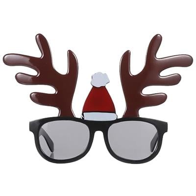 Yılbaşı Gözlüğü Kahverengi Geyik Boynuzlu Noel Şapkalı Gözlük