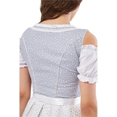 Yıldız Desenli Gri Pamuk Dirndl Elbise 3 Parçalı Kadın Bavyera Oktoberfest Kıyafeti 457