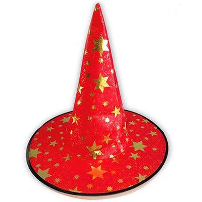 Yıldızlı baskılı Cadı Şapkası Kırmızı