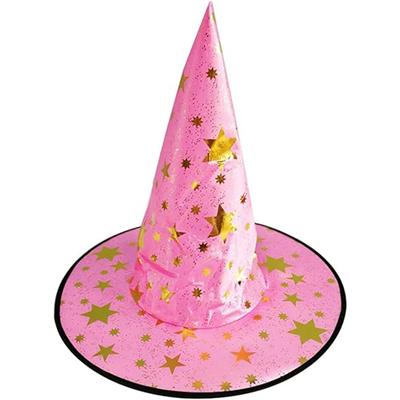 Yıldızlı baskılı Cadı Şapkası Pembe