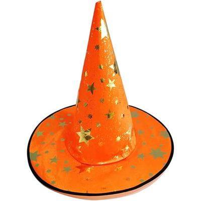 Yıldızlı baskılı Cadı Şapkası Turuncu