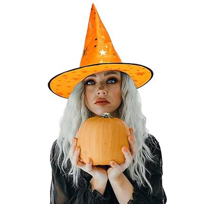 Yıldızlı baskılı Cadı Şapkası Turuncu