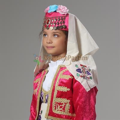 Zeybek Kostüm Başlığı Kız Fesi Çiçekli Başlık