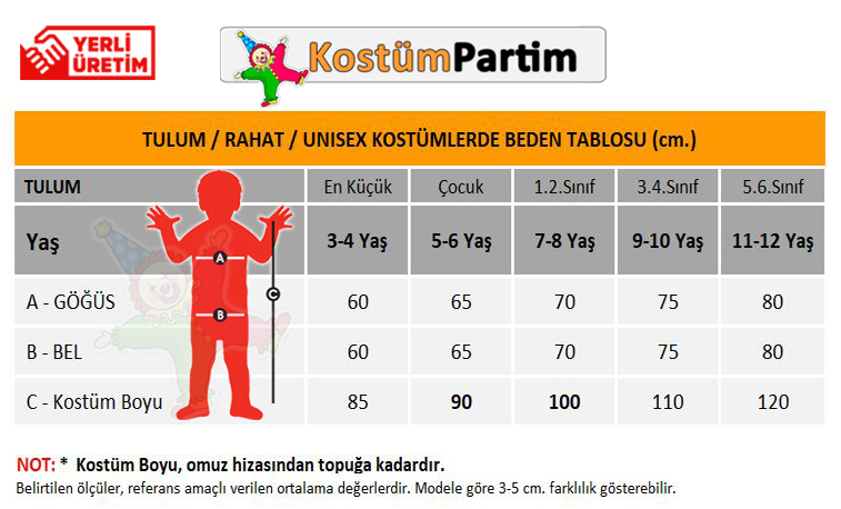 Çocuk Tulum Beden Ölçü Tablosu