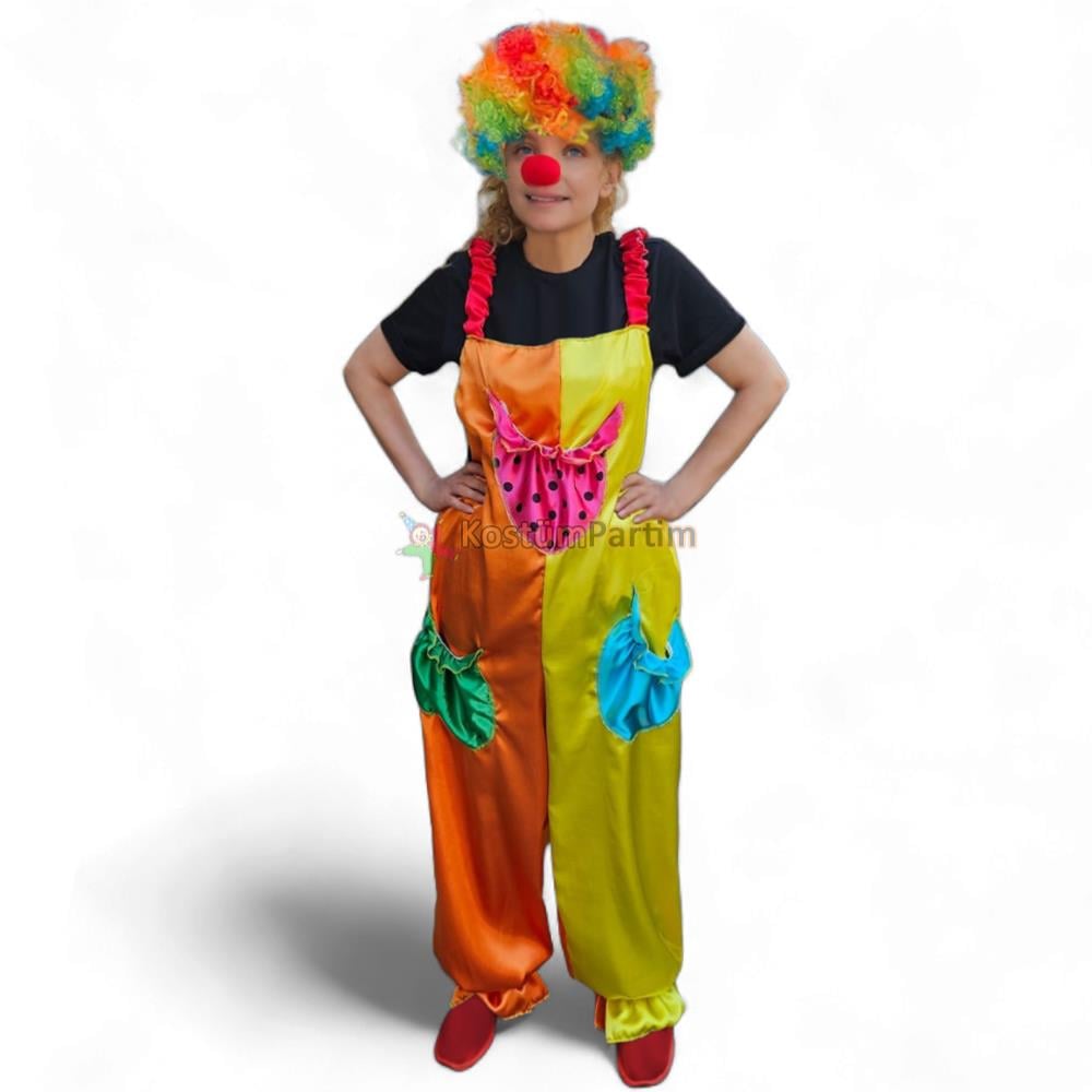 Askılı Cepli Çift Renk Salopet Yazlık Palyaço Kostümü Yetişkin Yetişkin Palyaço Kıyafetleri Askılı Cepli Çift Renk Salopet Yazlık Palyaço Kostümü Yetişkin - KostümPartim®
