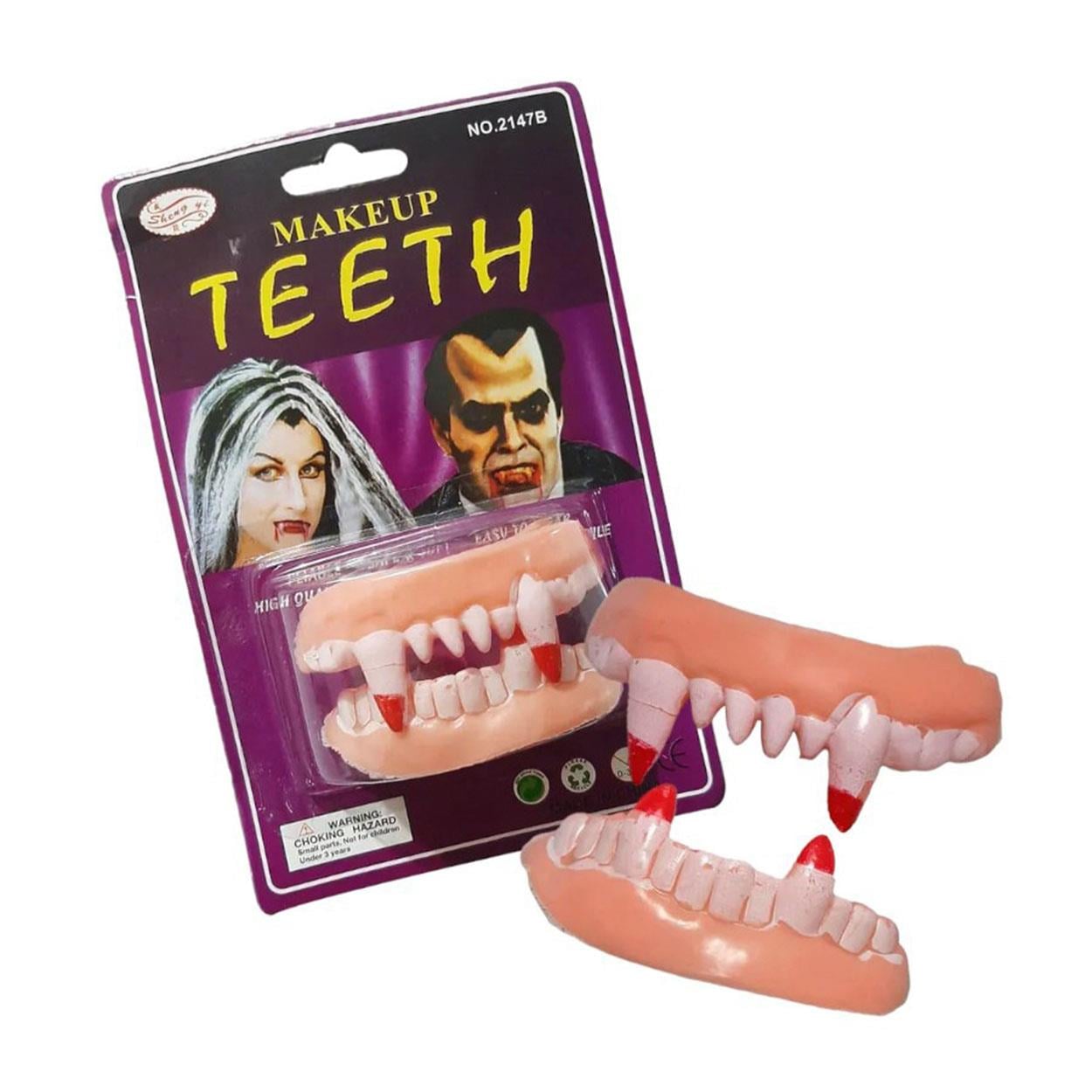 Çift Damak Yumuşak Vampir Dişleri – 1 Çift Dişler / Tırnaklar KostümPartim® Çift Damak Yumuşak Vampir Dişleri – 1 Çift Halloween Takma Diş Seti | Korku Aksesuarı