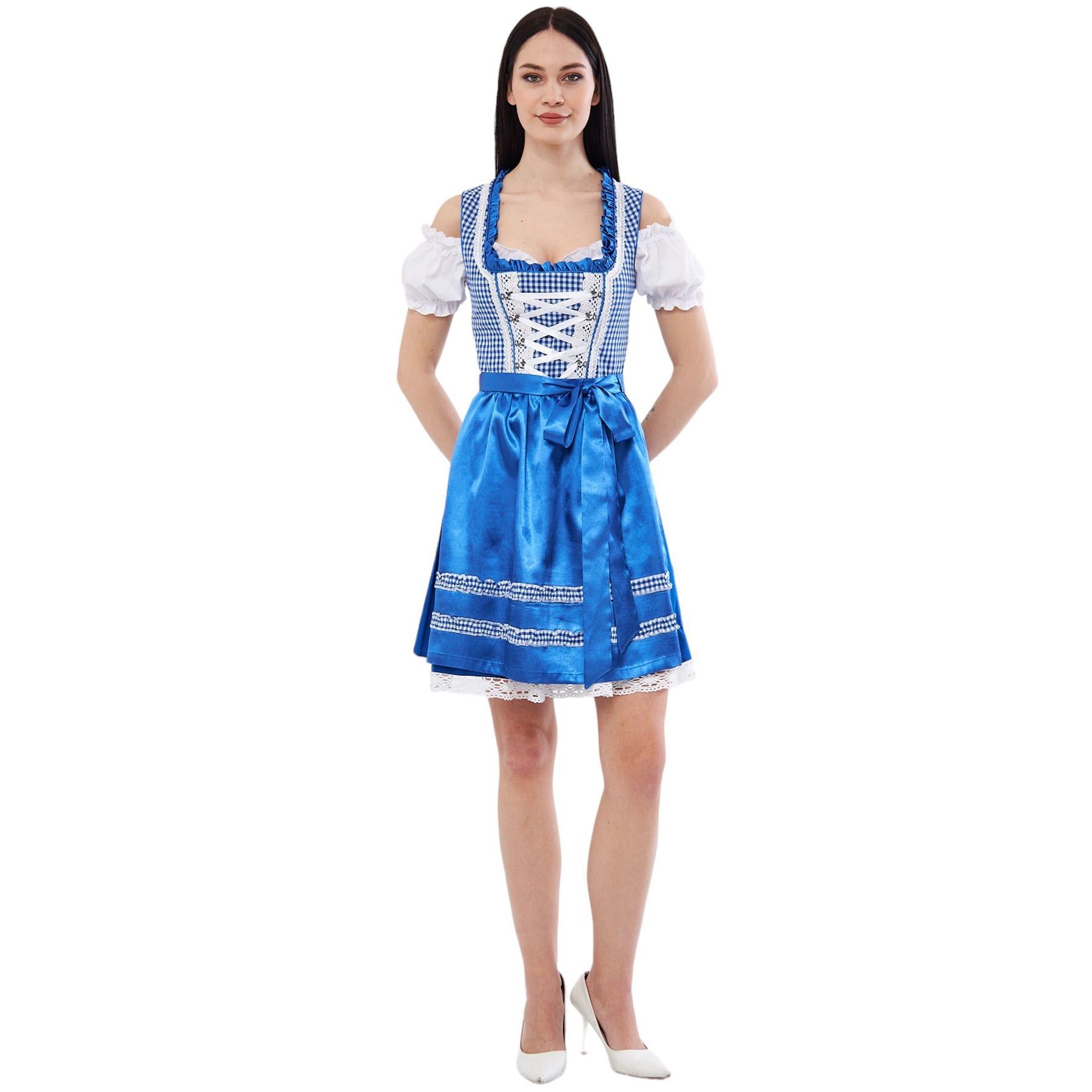 Ekose Bebe Mavisi Dirndl Elbise Kadın Bavyera Oktoberfest Kıyafeti 011 Kadın Elbiseleri KostümPartim® | Ekose Bebe Mavisi Dirndl Elbise 011 | Kadın Bavyera Oktoberfest Kostümü | Alman Trachten Kıyafeti