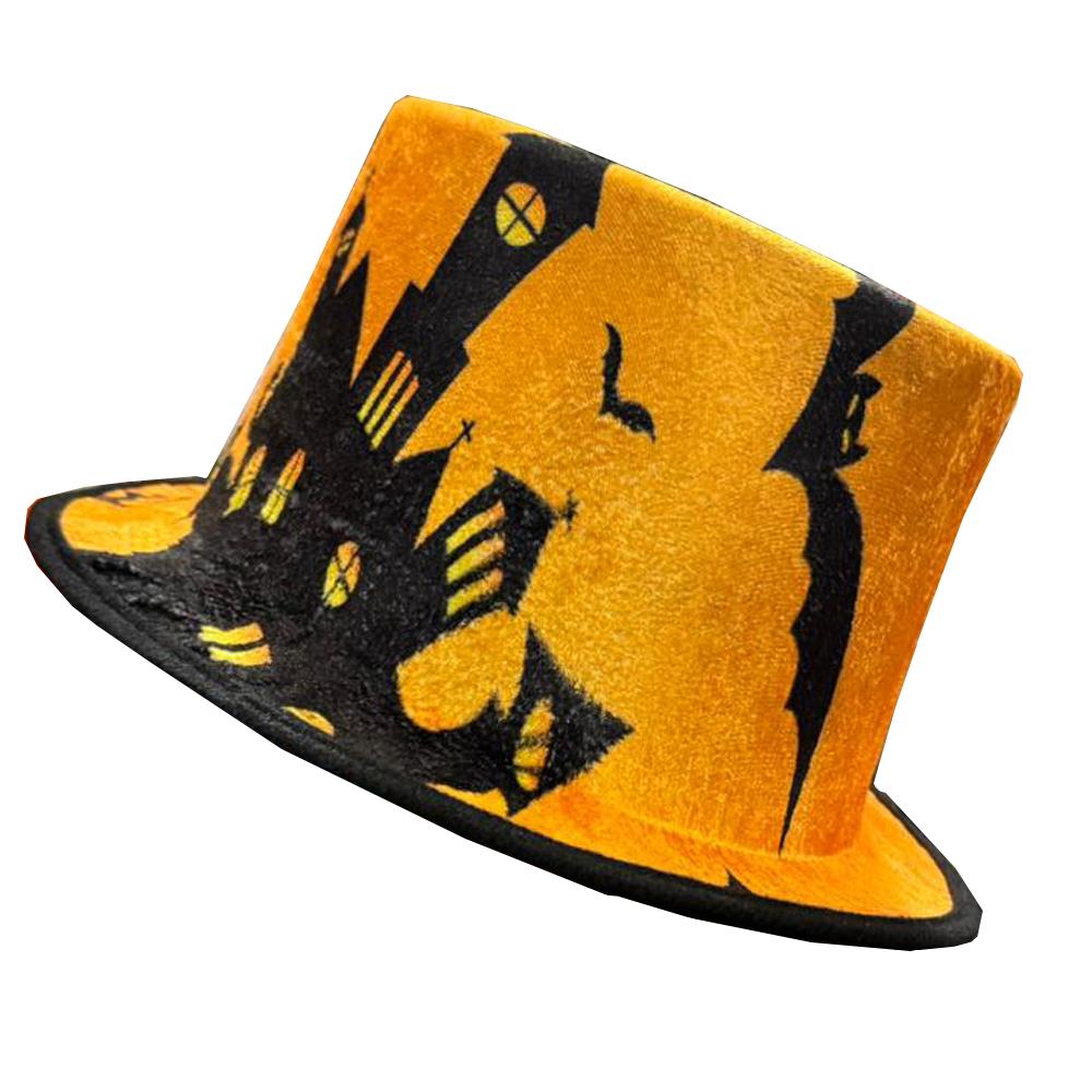 Halloween Perili Ev Baskılı Kadife Silindir Şapka Şapkalar Halloween Perili Ev Baskılı Kadife Silindir Şapka - KostümPartim®