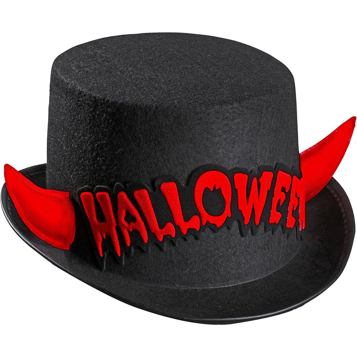 Halloween Yazılı Şeytan Boynuzlu Silindir Şapka Şapkalar Halloween Yazılı Şeytan Boynuzlu Silindir Şapka - KostümPartim®