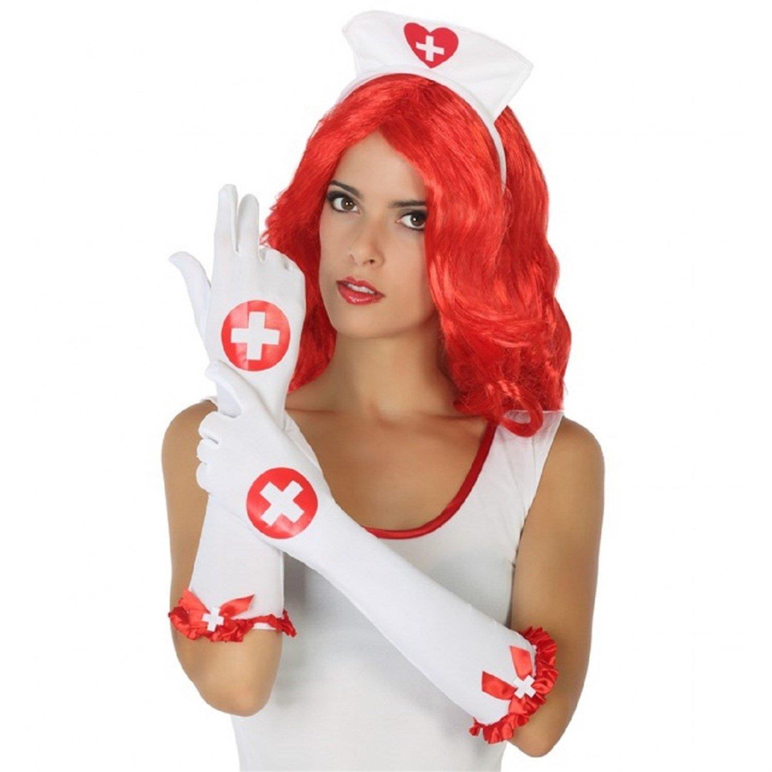 Hemşire Kostüm Seti, Eldiven ve Taç Cadılar Bayramı Kombinleri KostümPartim® Hemşire Kostüm Seti – Uzun Eldiven ve Tacı ile Yetişkin
