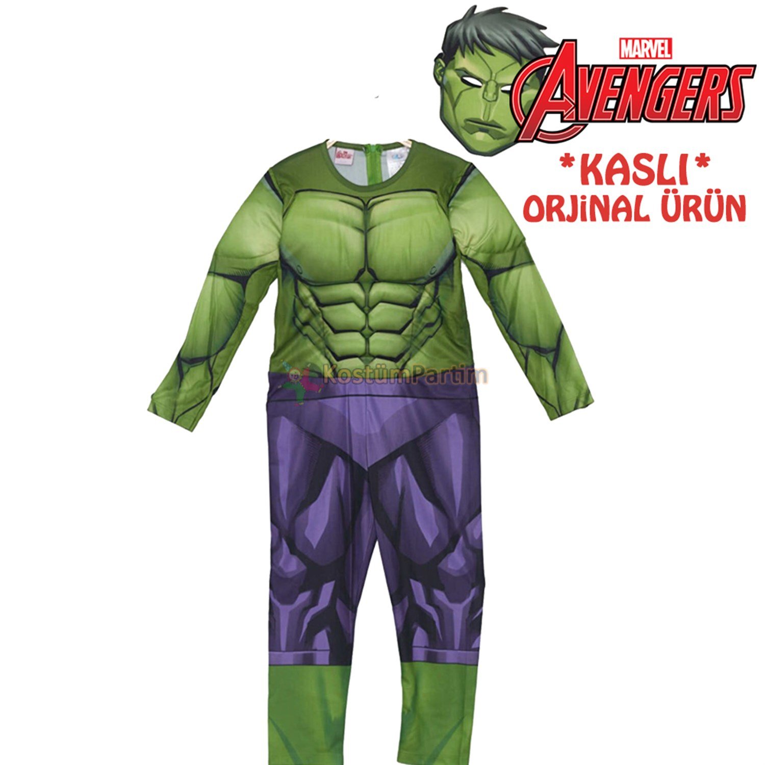 Hulk Kostümü, Kaslı Avangers Yeşil Dev Hulk Kıyafeti 7-9Yaş - KostümPartim®