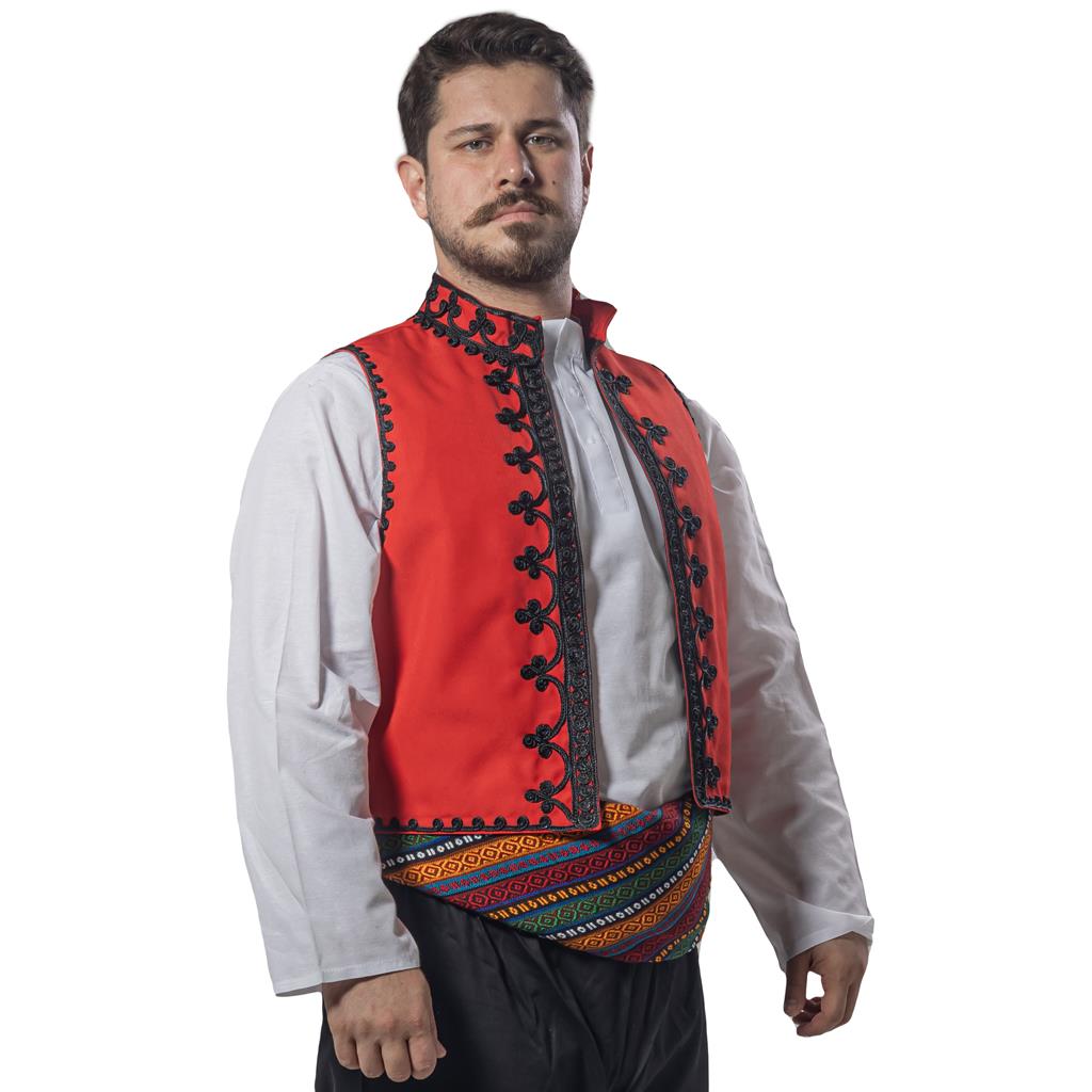 Kırmızı Damat Yeleği Siyah Renk İşlemeli Yelek Şerbetçi Kostümleri Kırmızı Damat Yeleği Siyah İşlemeli Yelek - KostümPartim®