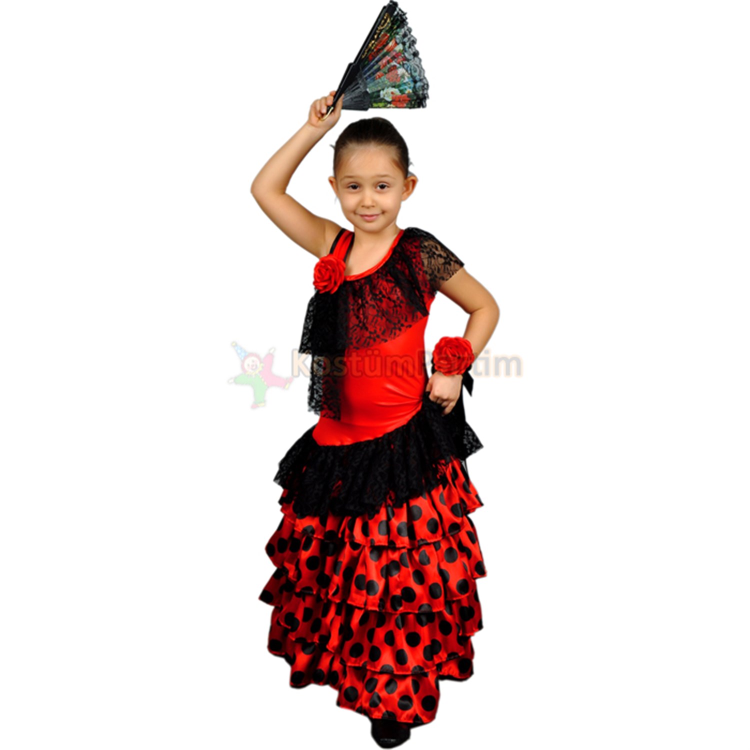 Kırmızı Roman Dans Kıyafeti Kız Çocuk - KostümPartim®