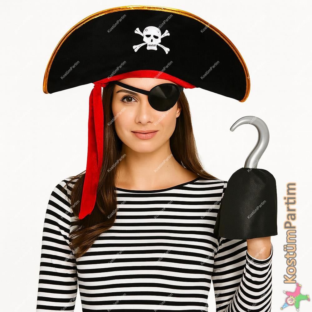 Korsan Şapka Seti Yetişkin Boy Aksesuar Setleri Korsan Şapka Seti Yetişkin Boy - KostümPartim®