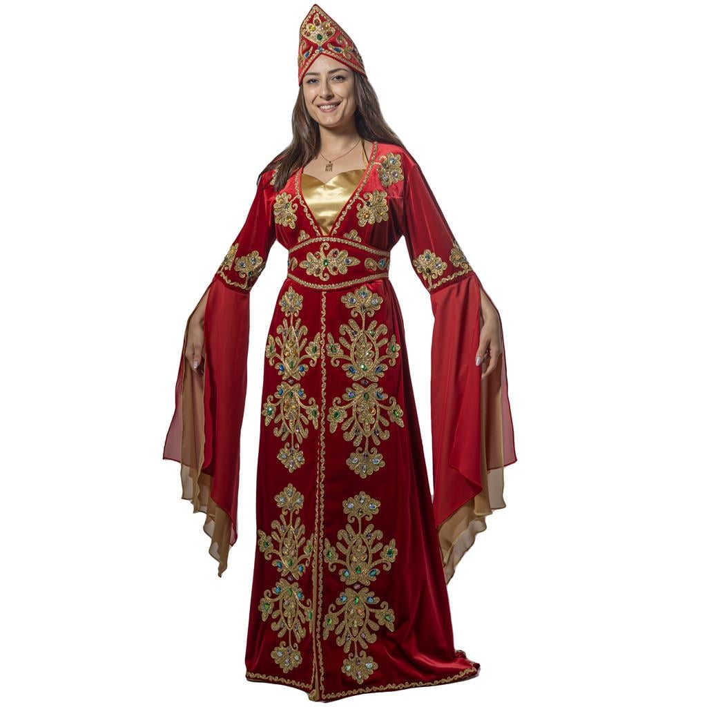 Mihrimah Sultan Kıyafeti Yetişkin Kadın Lüks Kadife Bindallı Elbisesi Kırmızı Bayan Kostümleri Mihrimah Sultan Kıyafeti Yetişkin Kadın Lüks Kadife Kırmızı Bindallı Elbisesi - KostümPartim®