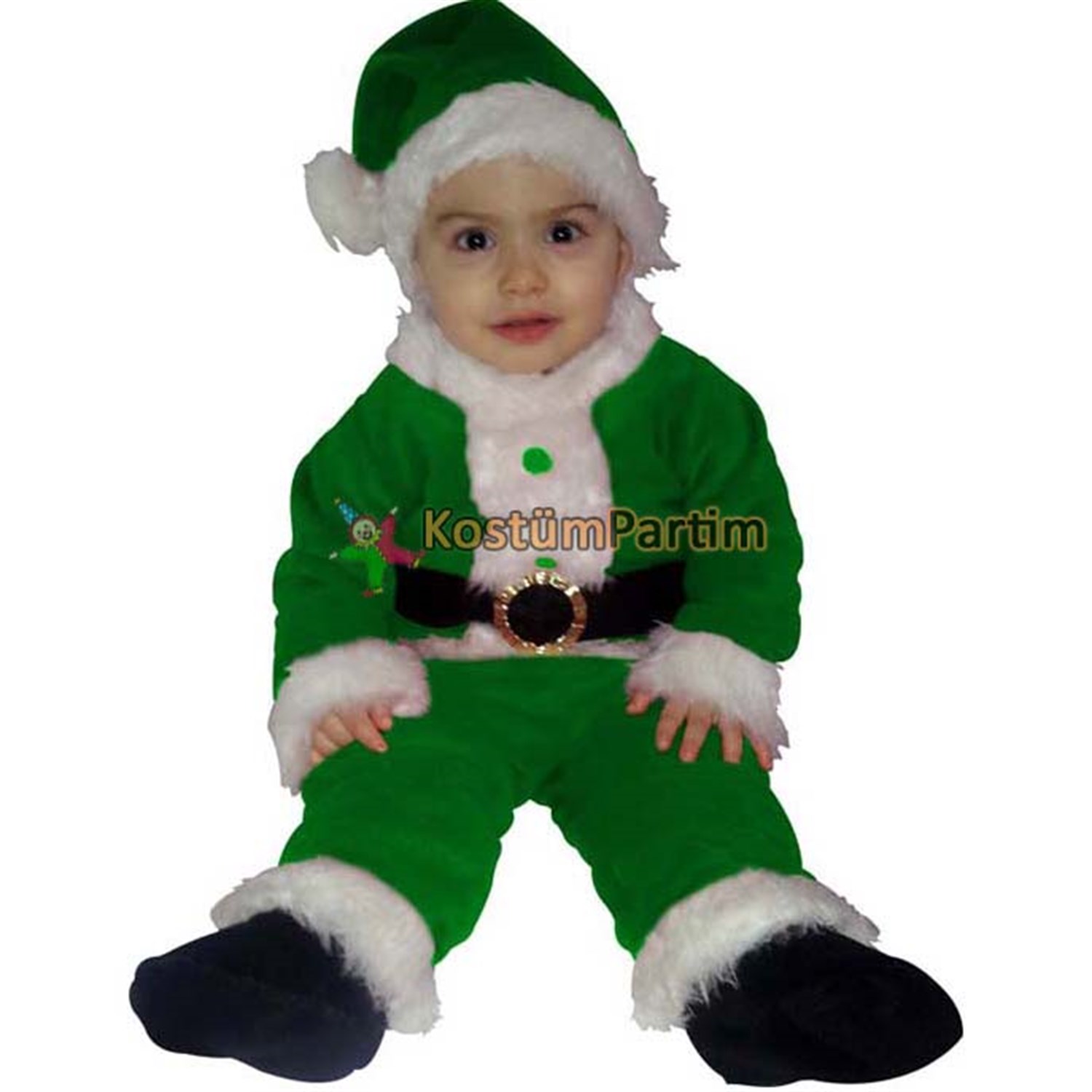 Noel Baba Bebek Kıyafeti Yeşil PolarYılbaşı Bebek Noel Baba Kostümü