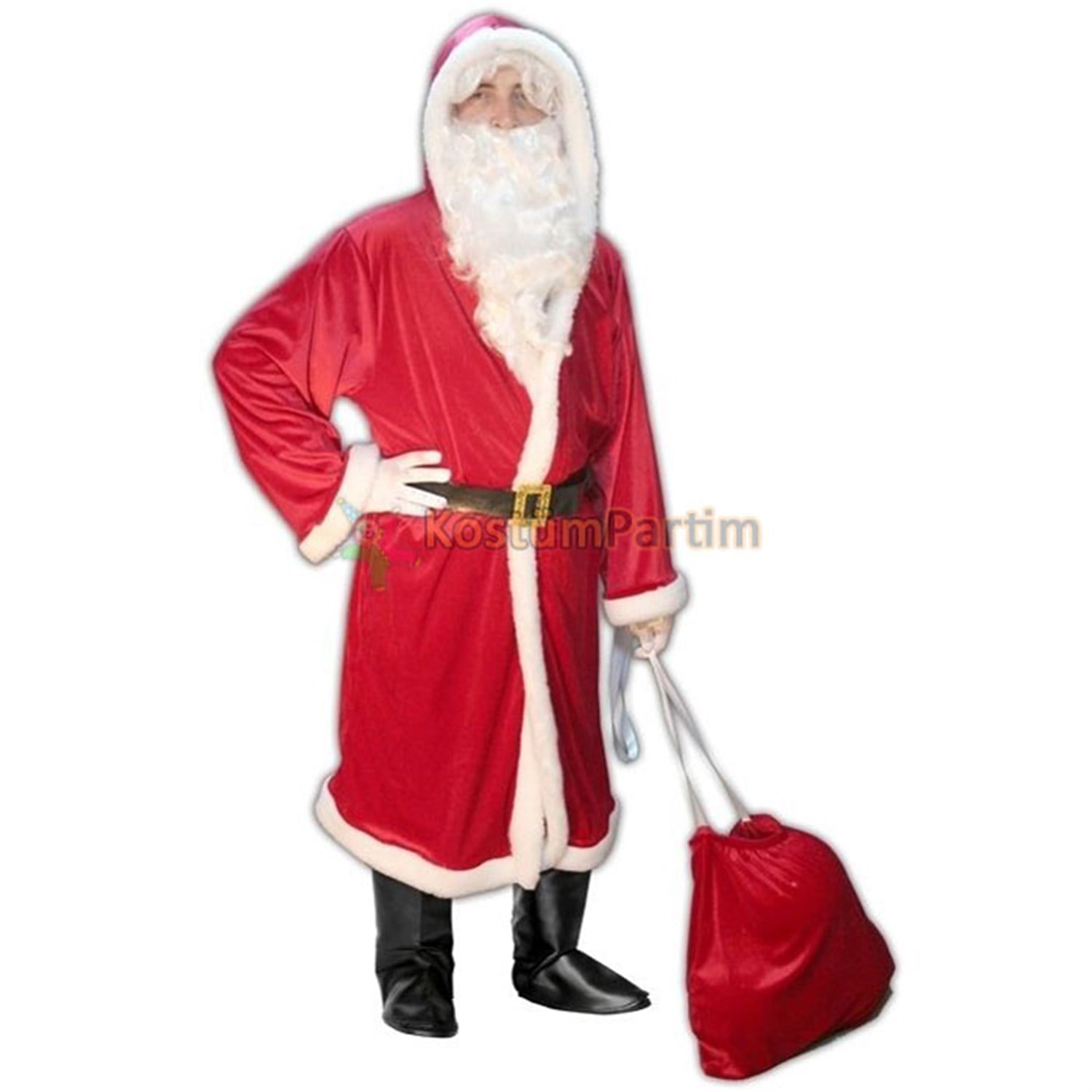 Noel Baba Kostümü Kapüşonlu Uzun PaltoNoel Baba Kostümleri