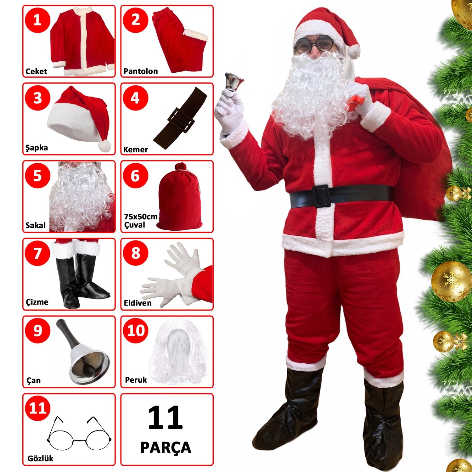 Noel Baba Kostümü Lüx TamTakım Yılbaşı Seti Noel Baba Kostümleri KostümPartim ★ Noel Baba Kostümü Lüx TamTakım Seti / Noel Baba Kostümleri