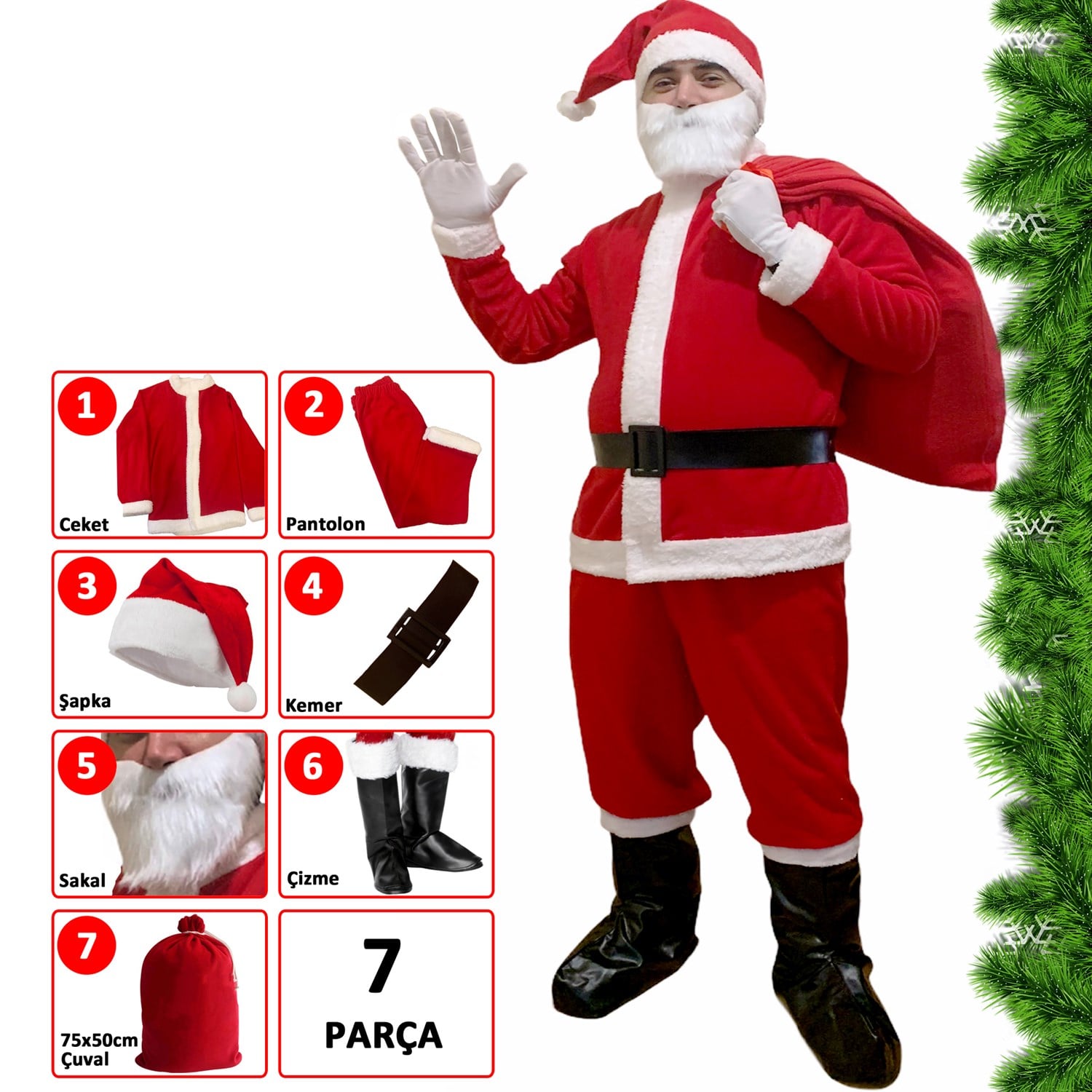 Noel Baba Kostümü Polar +Çizme ve Çuval Seti Noel Baba Kostümleri KostümPartim ★ Noel Baba Kostümü Polar Yetişkin / Noel Baba Kostümleri