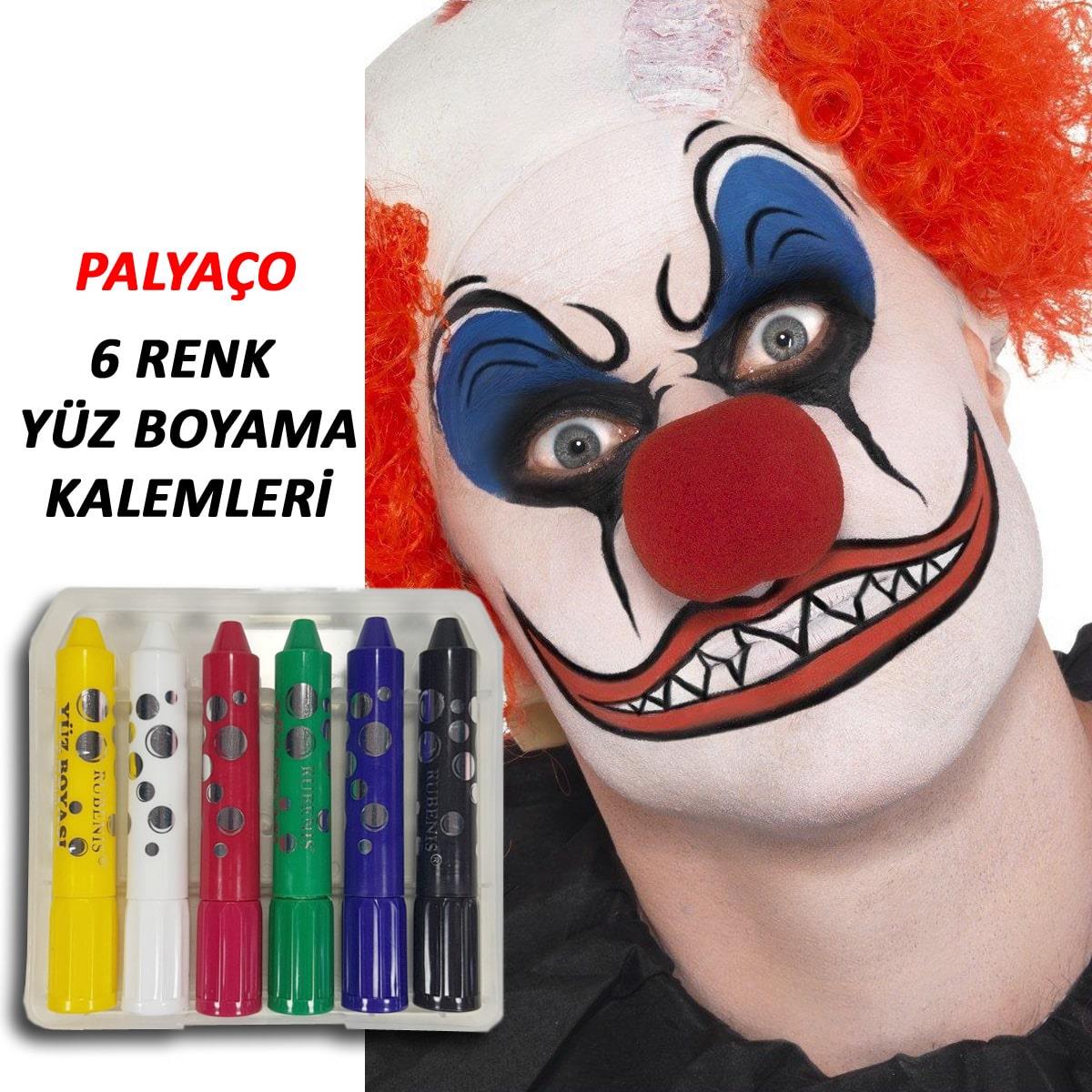 Palyaço Yüz Boyama Kalemleri 6 Renk Palyaço Aksesuarları Palyaço Yüz Boyama Kalemleri 6 Renk - KostümPartim®