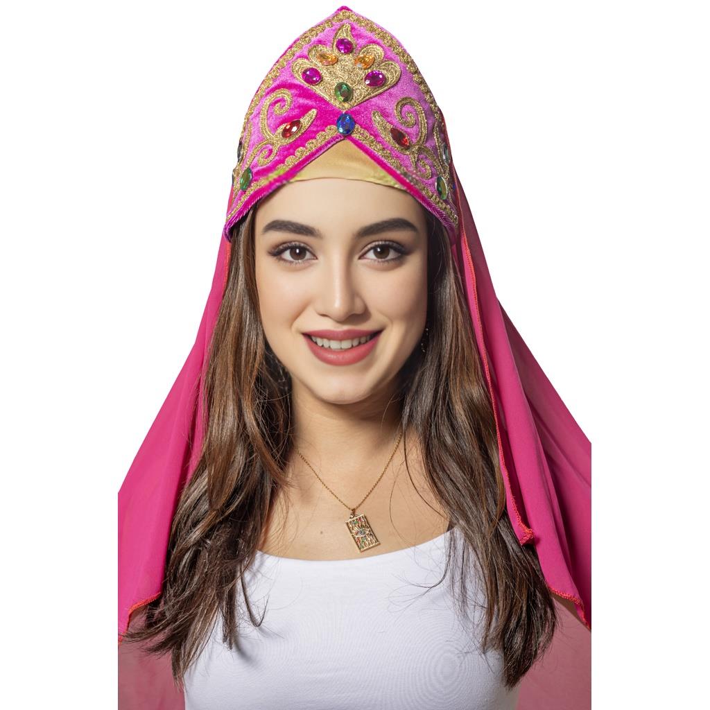 Pembe Bindallı Başlığı Şifon Tüllü Fes Başlık Şapkalar Pembe Bindallı Başlığı Şifon Tüllü Fes Başlık - KostümPartim®