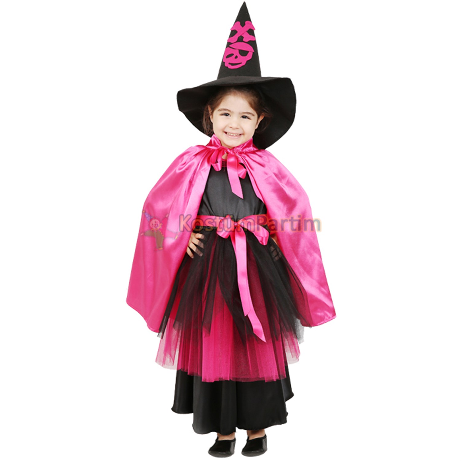 Pembe Tatlı Cadı Kostümü Çocuk (İskelet Pelerinli) - KostümPartim®