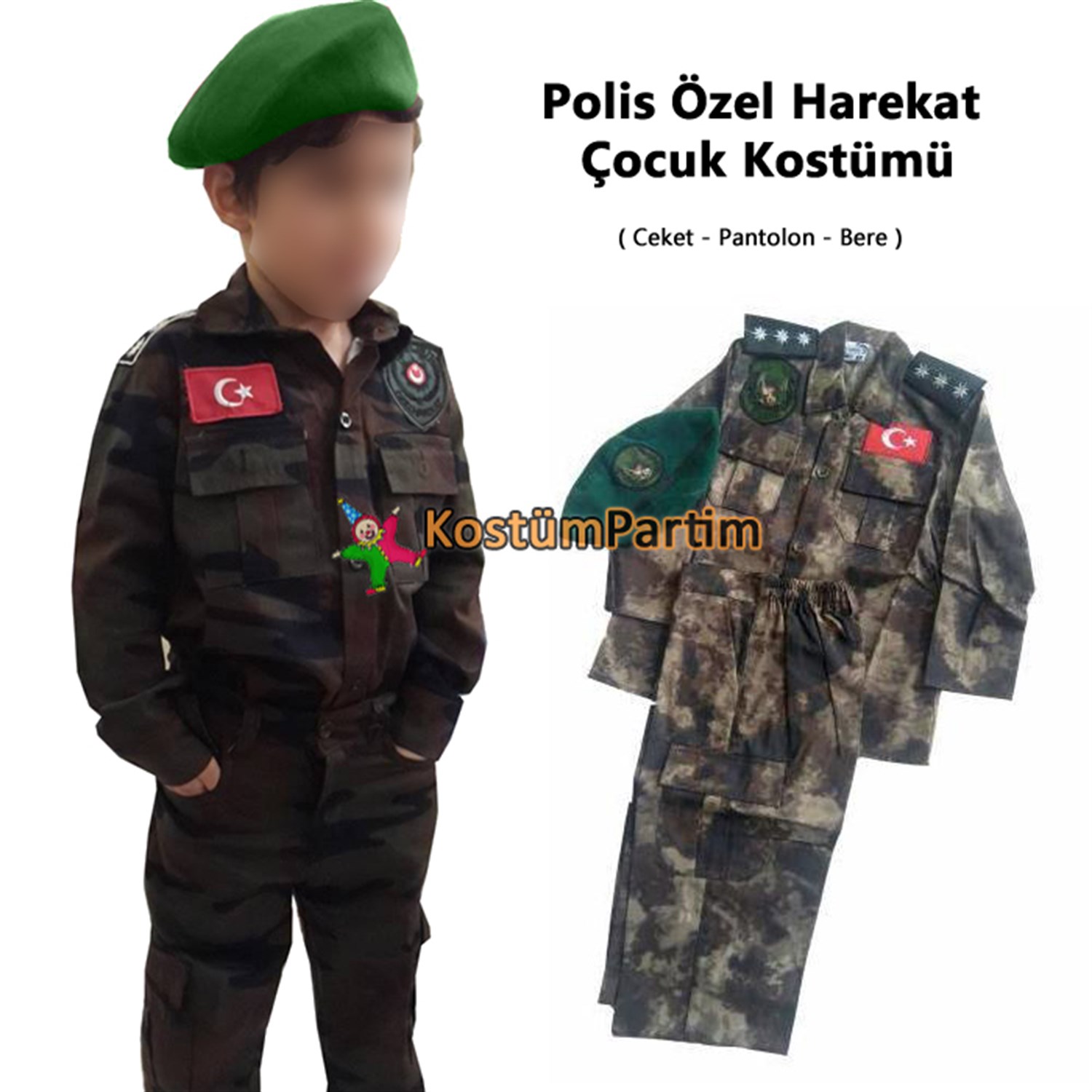 Polis Özel Harekat Kostümü Çocuk (Yeşil Bereli)