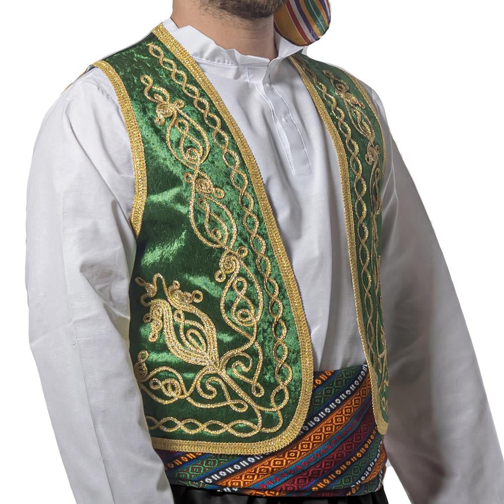 Şerbetçi Yeleği Yeşil, Osmanlı İşlemeli Yelek Ramazan Kostümleri Şerbetçi Yeleği Kırmızı, Osmanlı İşlemeli Yelek - KostümPartim®
