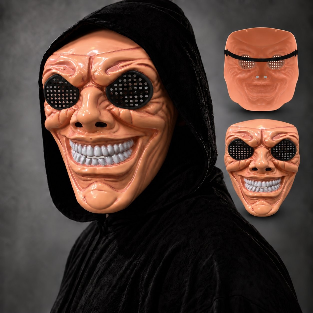 Sırıtan Korku Maskesi Ten Rengi Ağız Beyaz Diş ve Siyah File Gözlü Maskeler KostümPartim® | Sırıtan Korku Maskesi Ten Rengi | Beyaz Dişli Siyah File Gözlü Halloween Maskesi