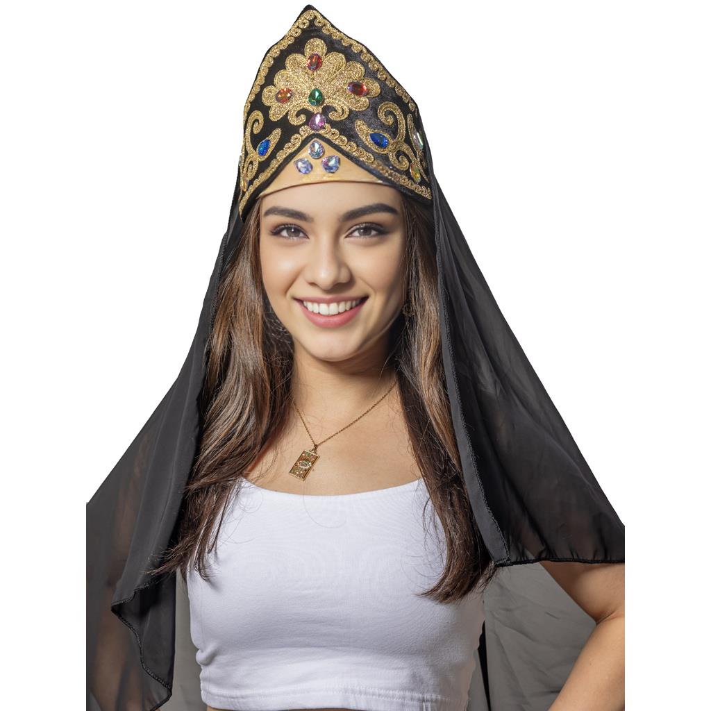 Siyah Bindallı Başlığı Şifon Tüllü Fes Başlık Şapkalar Siyah Bindallı Başlığı Şifon Tüllü Fes Başlık - KostümPartim®