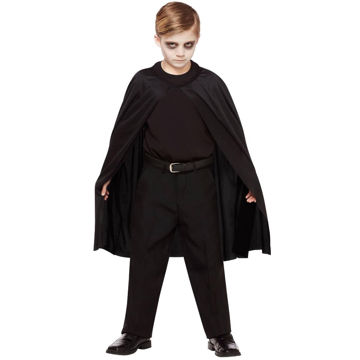 Siyah Saten Pelerin 100cm Yakasız Çocuk Cadı Pelerini Pelerinler Vampir Pelerini Çocuk Siyah Saten 100cm Yakasız - KostümPartim®
