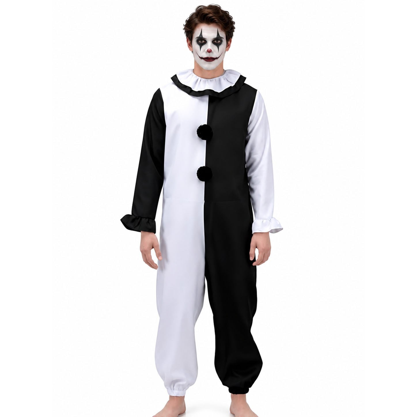 Terrifier Art the Clown Kostümü Siyah Beyaz Palyaço Tulumu Halloween Kıyafeti Erkek Kostümleri KostümPartim® | Terrifier Art the Clown Kostümü | Siyah Beyaz Palyaço Tulumu Halloween Kostümü