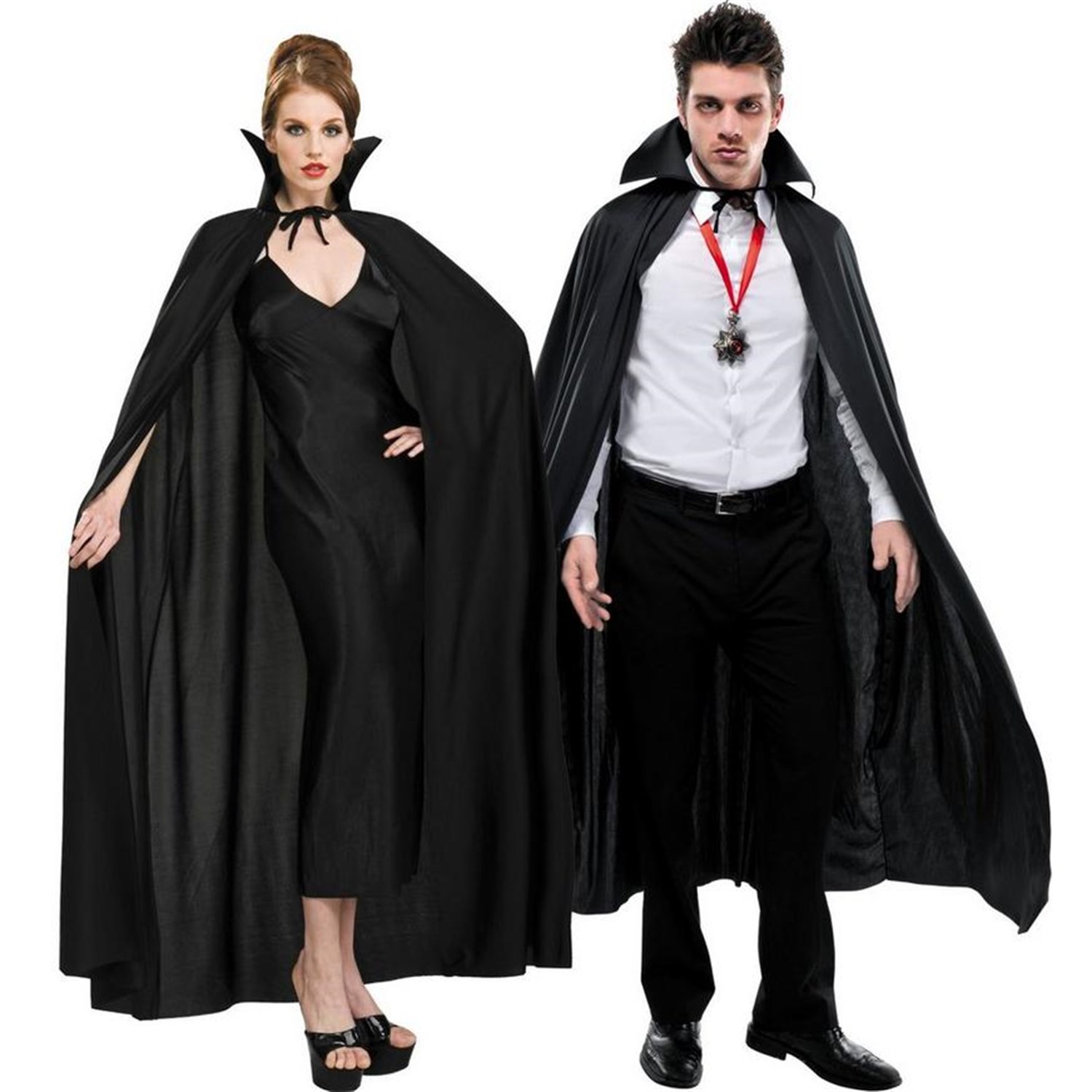 Vampir Pelerini Yetişkin Siyah Saten 120cm Yakalı - KostümPartim®