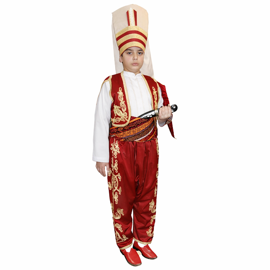 Yeniçeri Kıyafeti Kırmızı Erkek Çocuk Kıyafeti Yöresel Kostümler ve Folklör Yeni Çeri Kıyafeti Erkek Çocuk Kırmızı - KostümPartim®