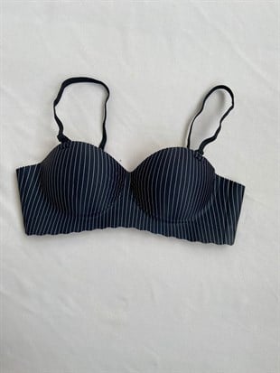 SİYAH ÇİZGİ DESENLİ LAZER KESİM SÜTYEN 