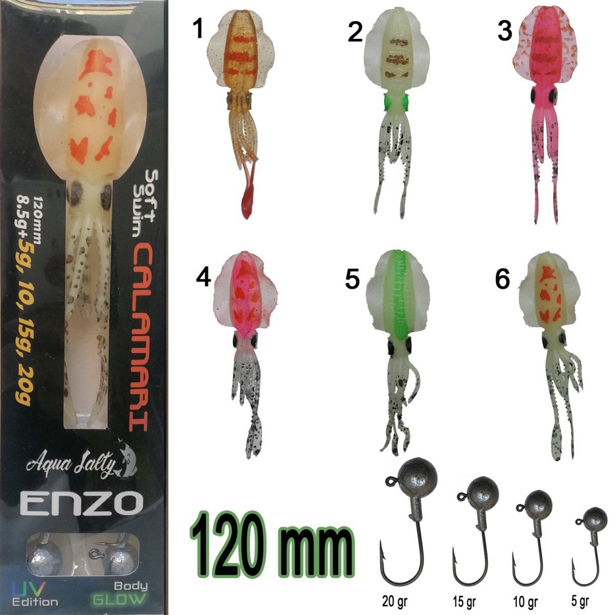 Aqua Salty Enzo Soft Swim Calamari 120mm + Jig Head