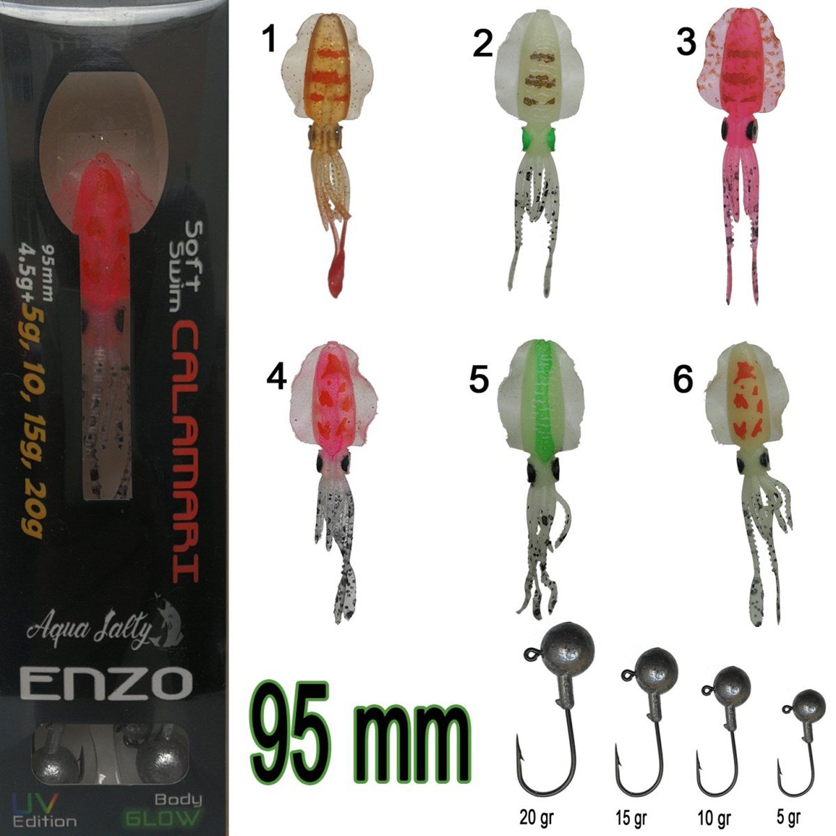 Aqua Salty Enzo Soft Swim Calamari 95mm + Jig Head