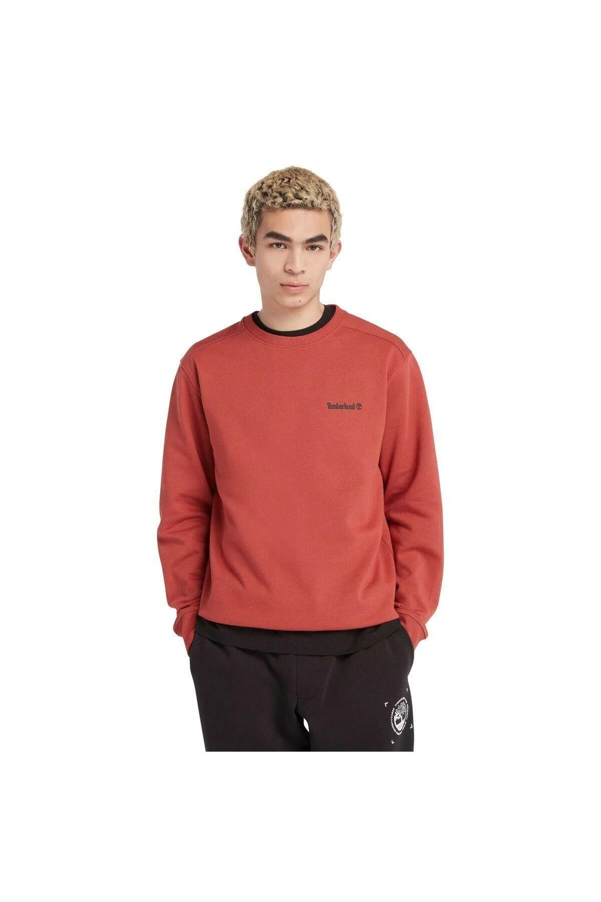 Timberland Small Logo Print Crew Neck Erkek Sweatshirt Chili Oil
