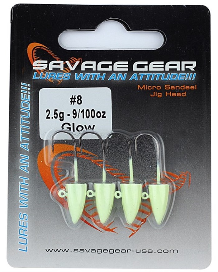Savage gear LRF Micro sandeel jigghead 2g #8 4pcs Glow Suni Yem